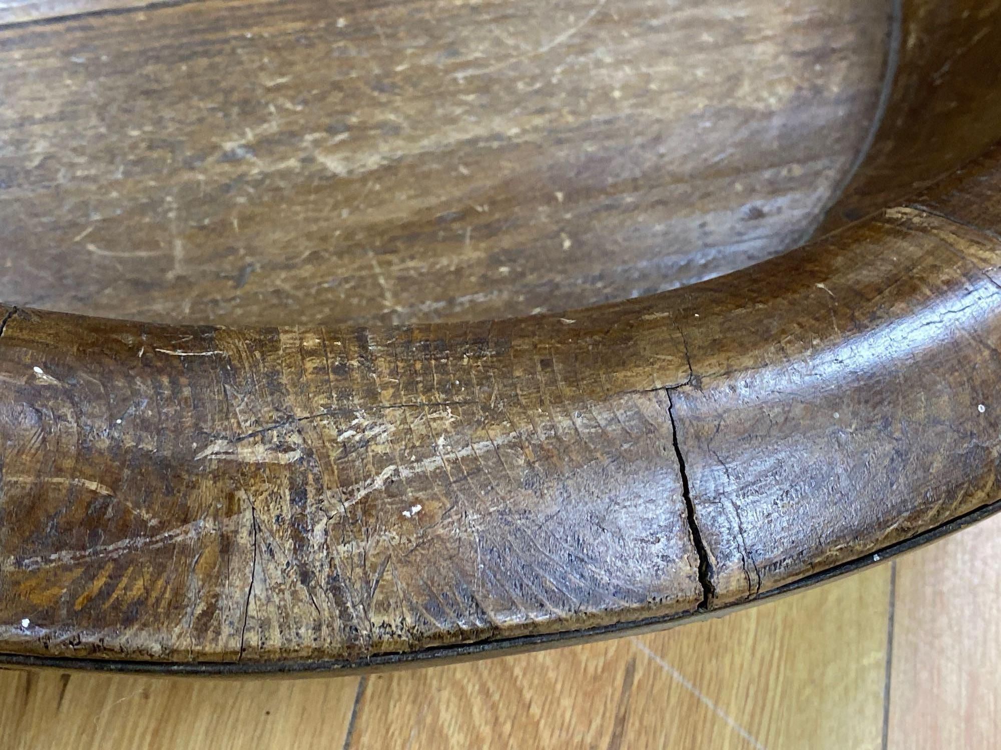 A large Eastern fruitwood coopered spice bowl, early 20th century, diameter 68cm
